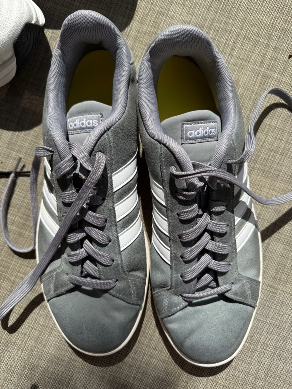adidas Gray Suede Sneakers with White Stripes
